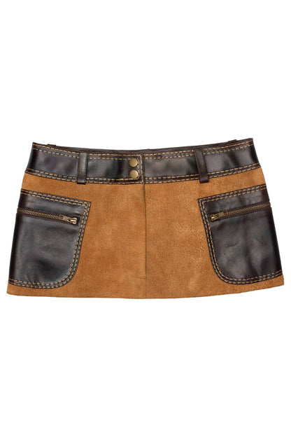 TACTICS Deconstructed Mini Skirt - Tan Suede Brown |Jeffrey Campbell