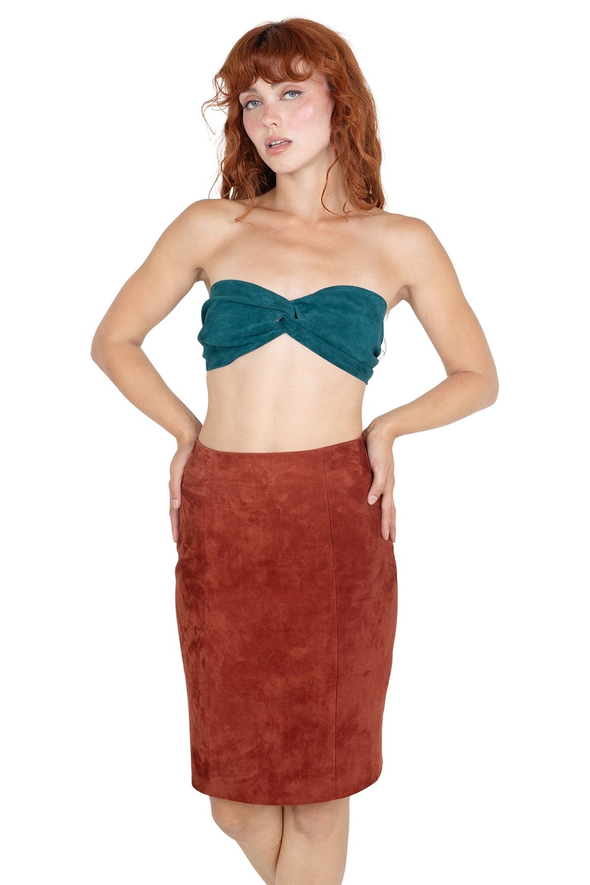 AMALIE SKIRT Pencil Skirt - Rust Suede |Jeffrey Campbell