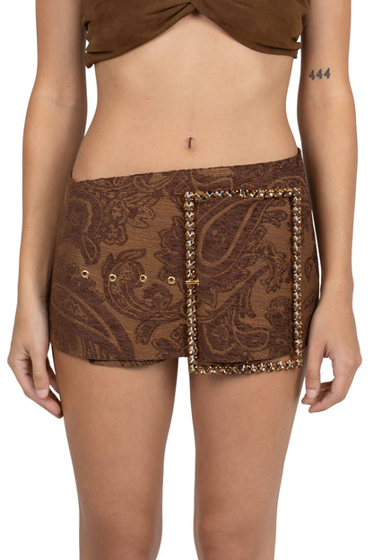 GIRLYPOP Rhinestone Belt - Brown Tapestry |Jeffrey Campbell