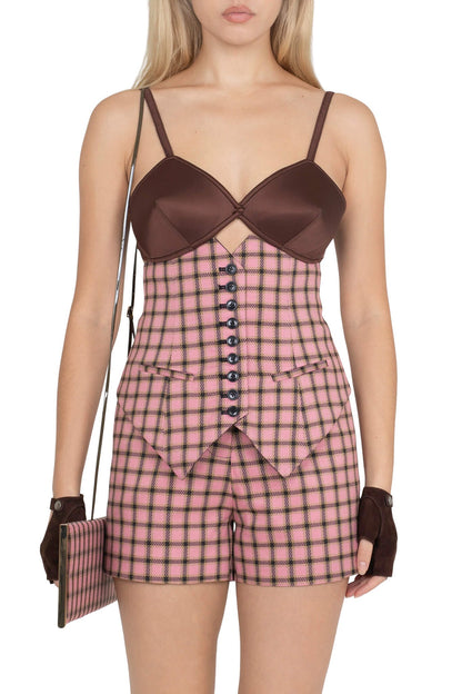 SPEAK-EASY SET Corset - Pink Plaid Tweed |Jeffrey Campbell