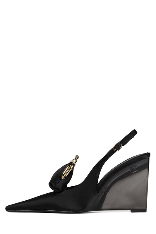 PAY-ME Slingback Wedge - Black Satin Combo |Jeffrey Campbell
