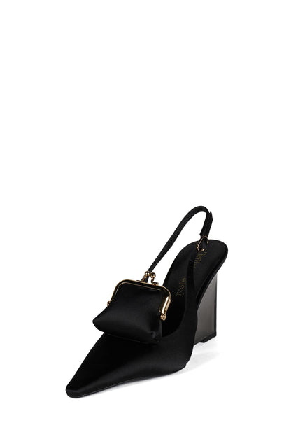 PAY-ME Slingback Wedge - Black Satin Combo |Jeffrey Campbell