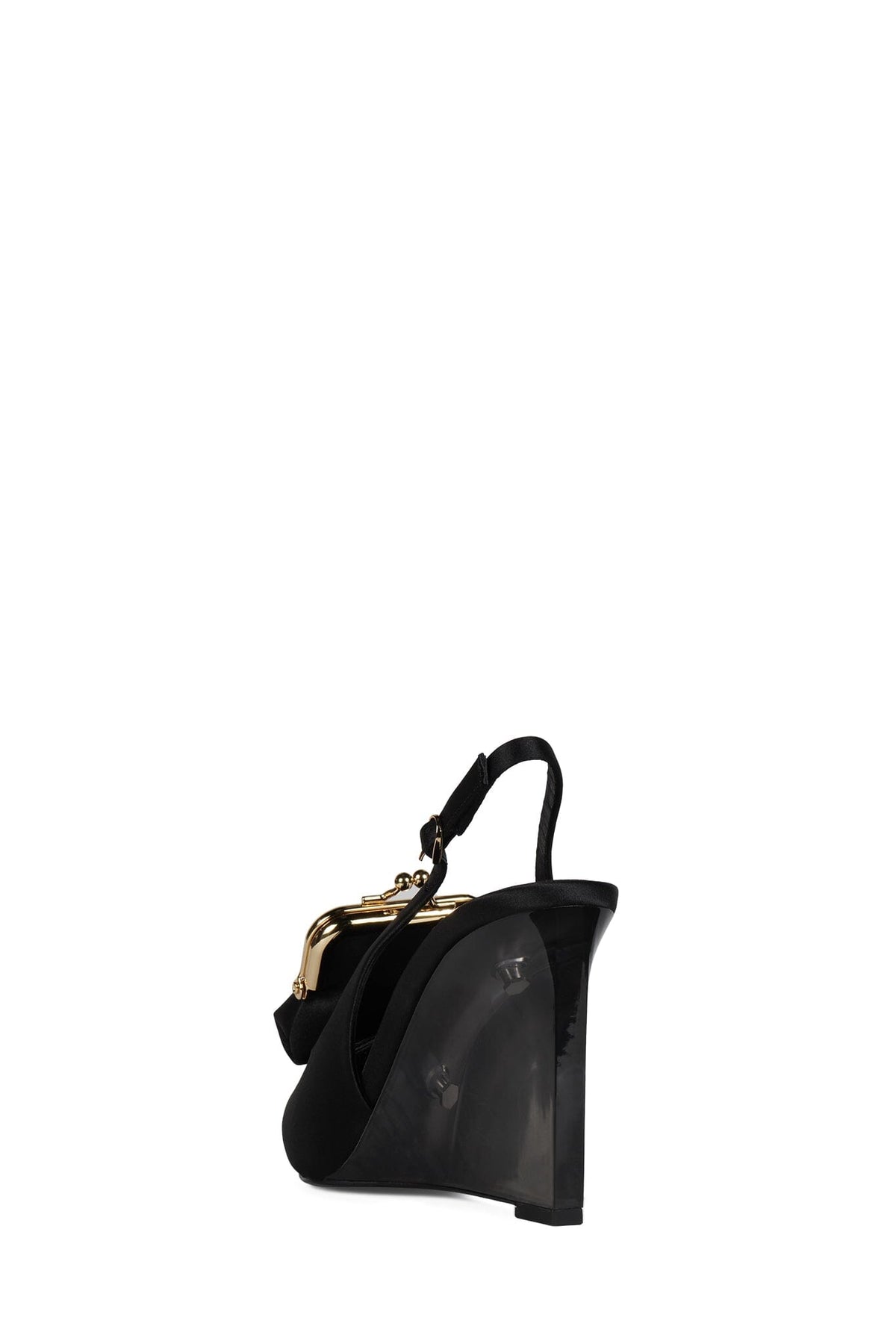 PAY-ME Slingback Wedge - Black Satin Combo |Jeffrey Campbell