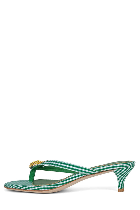PINACOLADA Kitten Heel Sandals - Green Gingham |Jeffrey Campbell