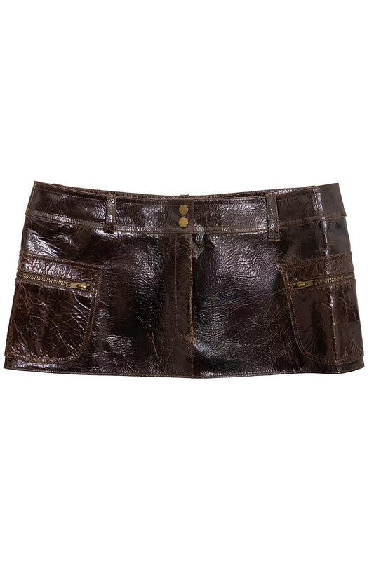 TOO-COOL SKIRT Leather Mini Skirt - Brown Crackle |Jeffrey Campbell