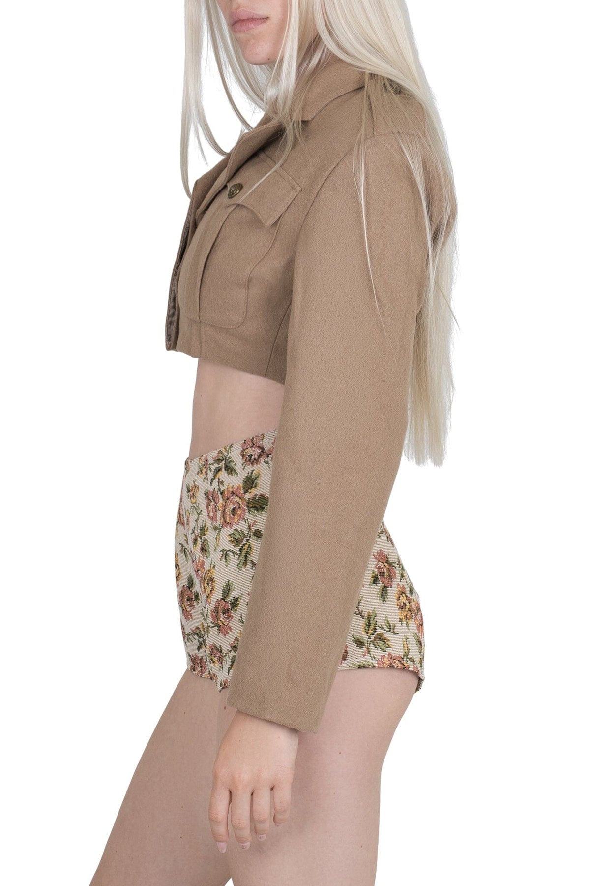 CHEEKZ-T SHORTS - Beige Floral Tapestry |Jeffrey Campbell
