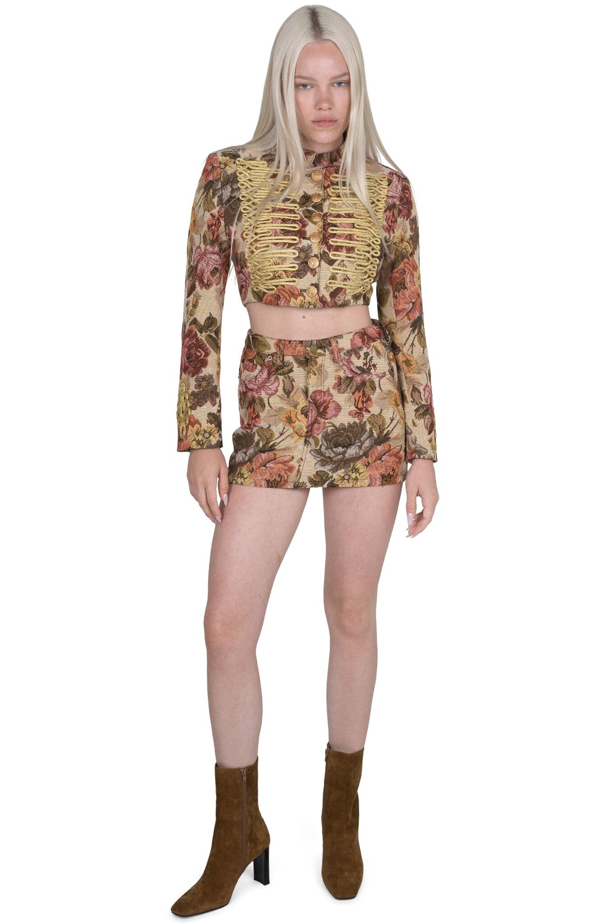 HEY-NOW-T SKIRT - Beige Floral Tapestry |Jeffrey Campbell