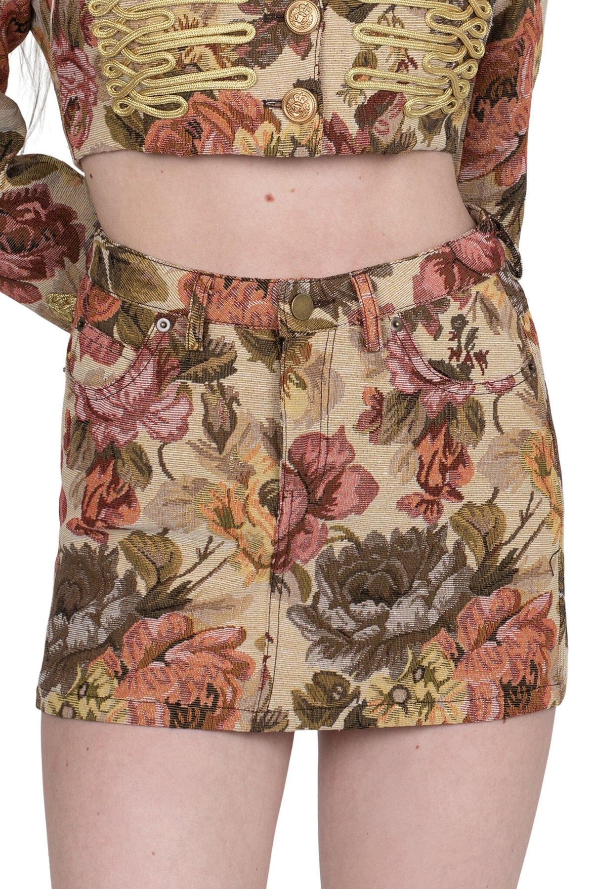 HEY-NOW-T SKIRT - Beige Floral Tapestry |Jeffrey Campbell