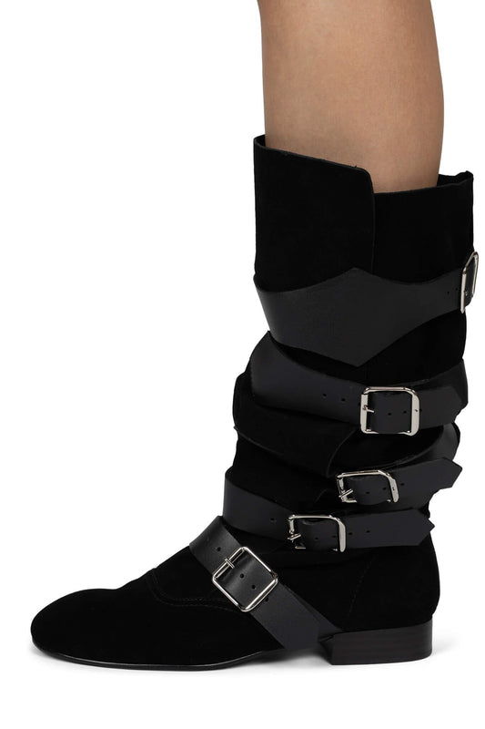 FASTENED - Black Suede Black |Jeffrey Campbell