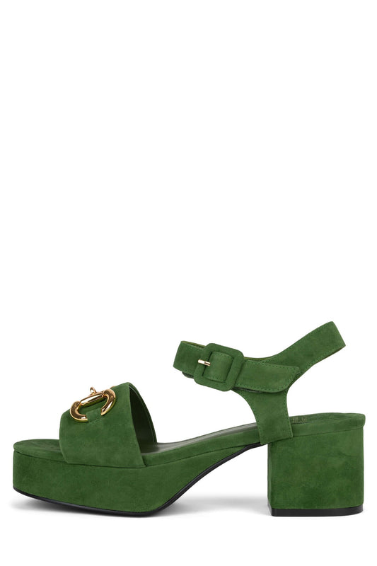 TIMELESS Platform Sandal - Green Suede Gold |Jeffrey Campbell