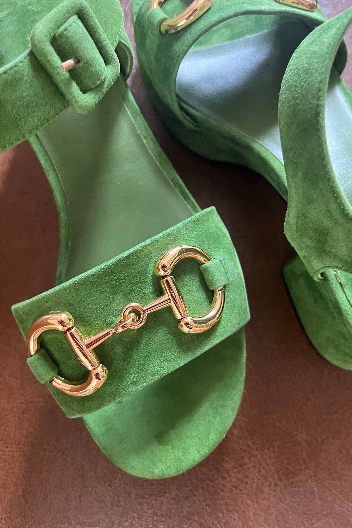 TIMELESS Platform Sandal - Green Suede Gold |Jeffrey Campbell