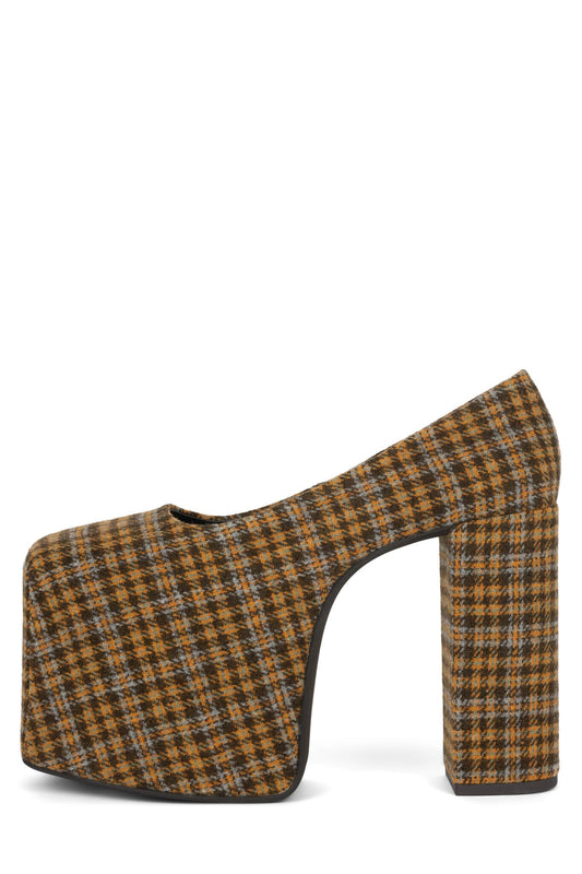 THE-DRAMA Platform Pump - Yellow Plaid Tweed |Jeffrey Campbell