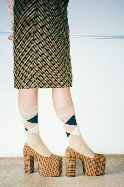 THE-DRAMA Platform Pump - Yellow Plaid Tweed |Jeffrey Campbell