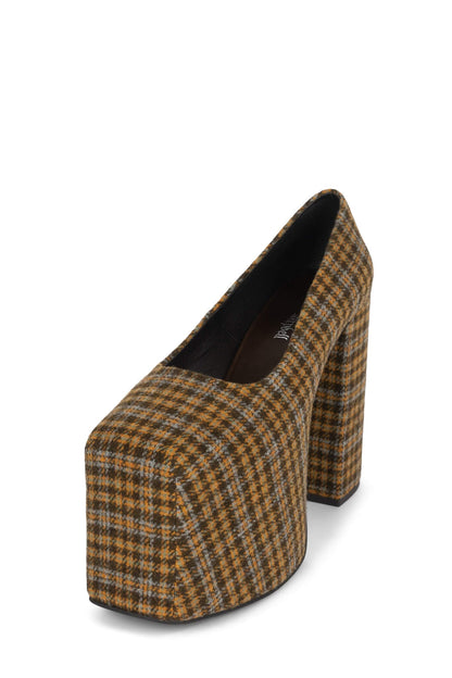 THE-DRAMA Platform Pump - Yellow Plaid Tweed |Jeffrey Campbell