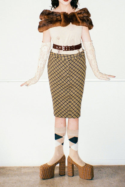 THE-DRAMA Platform Pump - Yellow Plaid Tweed |Jeffrey Campbell