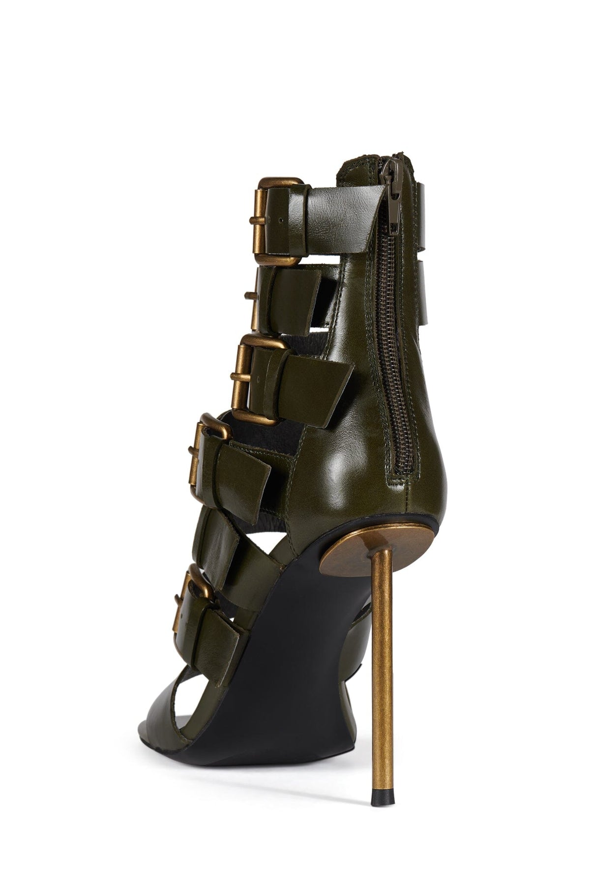 BUCKLED-IN Strappy Heels - Olive Bronze |Jeffrey Campbell