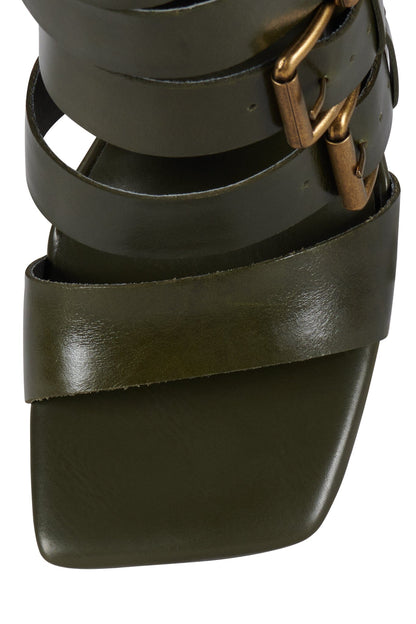 BUCKLED-IN Strappy Heels - Olive Bronze |Jeffrey Campbell