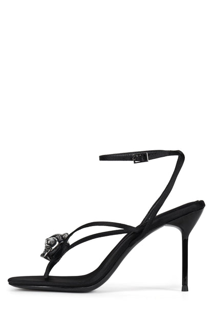 CRAMPS Heeled Thong Sandal - Black Satin Silver |Jeffrey Campbell