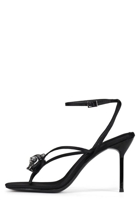 CRAMPS Heeled Thong Sandal - Black Satin Silver |Jeffrey Campbell