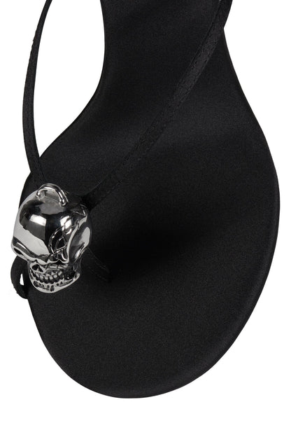 CRAMPS Heeled Thong Sandal - Black Satin Silver |Jeffrey Campbell