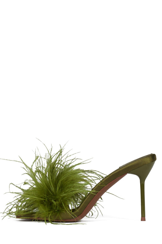 SHOPAHOLIC Heeled Mule - Green Satin Combo |Jeffrey Campbell