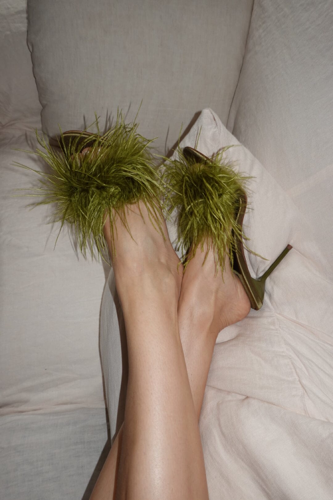 SHOPAHOLIC Heeled Mule - Green Satin Combo |Jeffrey Campbell